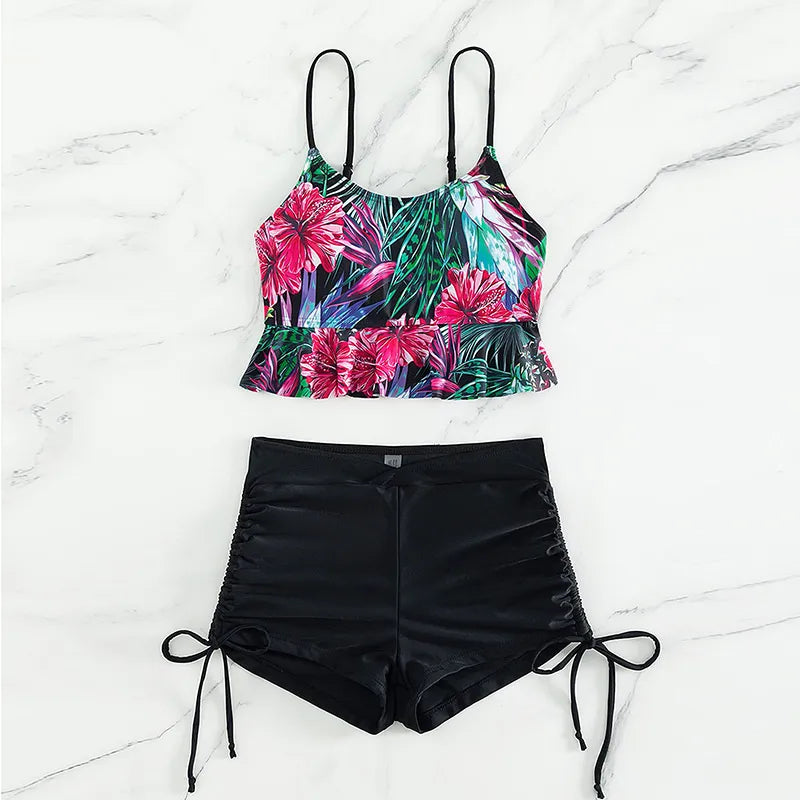 Lennox Floral Tankini Set Black