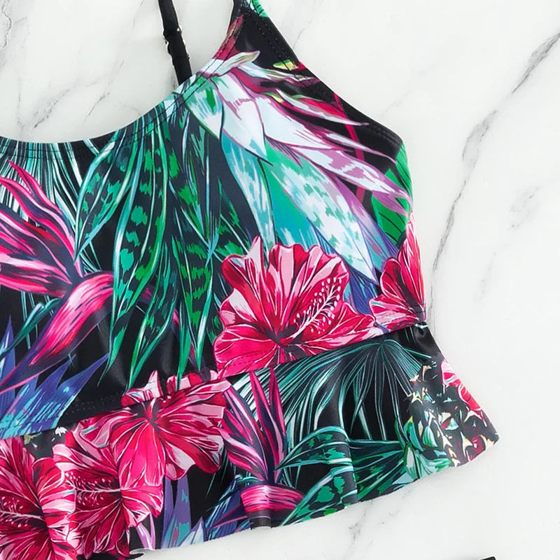 Lennox Floral Tankini Set Black